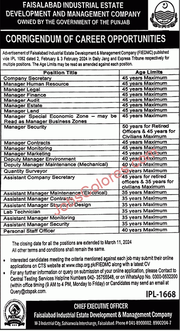 Faisalabad Industrial Estate Development & Management Company Jobs 2024