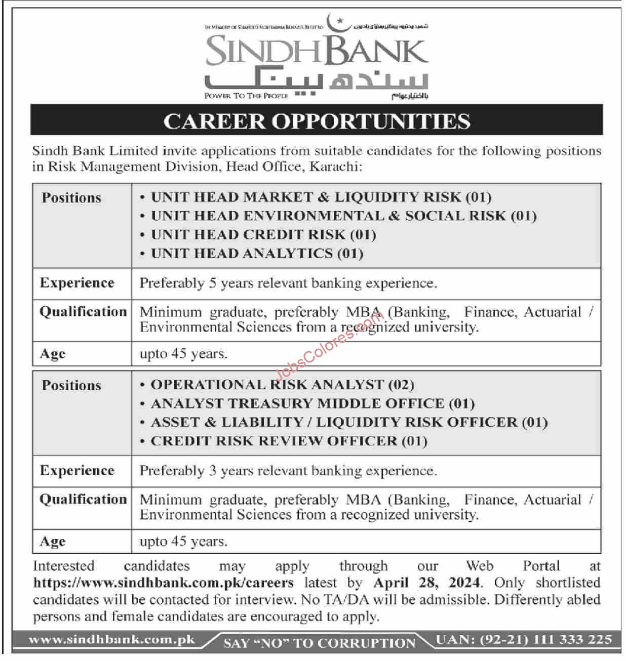 Sindh Bank Jobs 2024