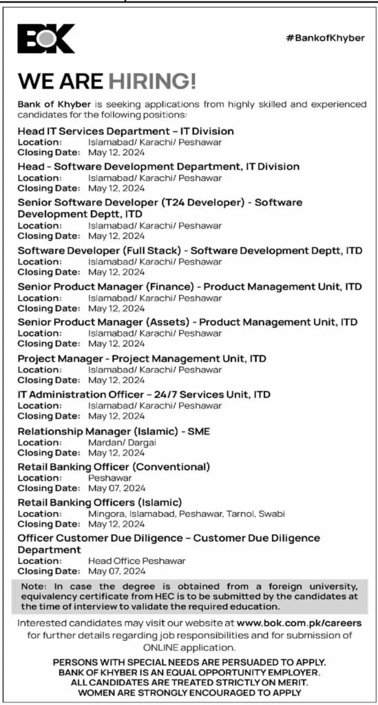 Bank of Khyber Jobs 2024