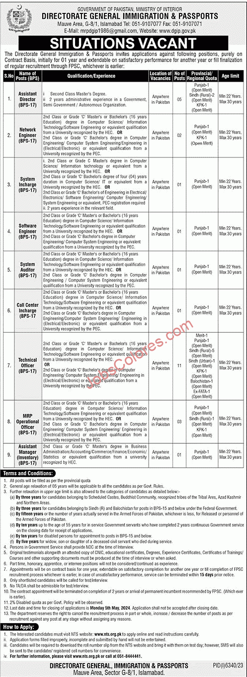 Directorate General Immigration and Passports Jobs 2024